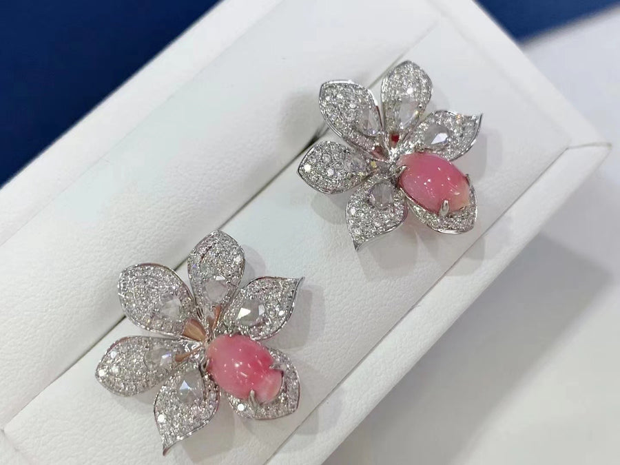 Fine Jewelry Pink Conch Pearl Earrings Diamond Conch Pearl