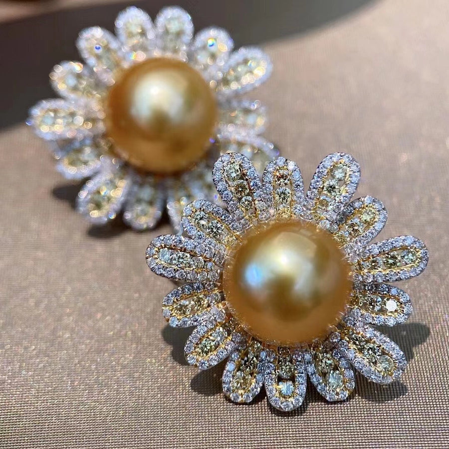 Diamond & Chakin Golden south sea pearl Earrings