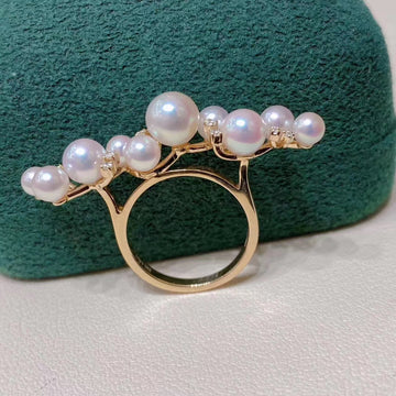 Diamond and Janpanese akoya saltwater pearl ring