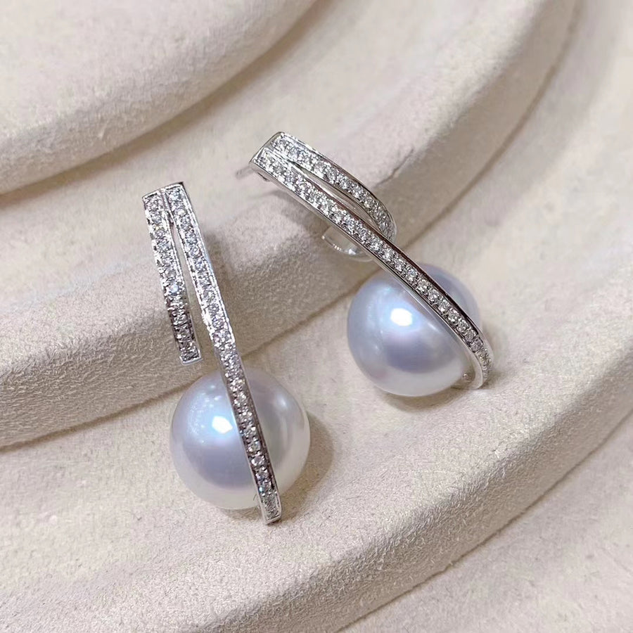 Diamond and South Sea pearl earrings