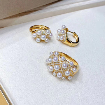 Diamond & Akoya pearl Earrings and Ring Set