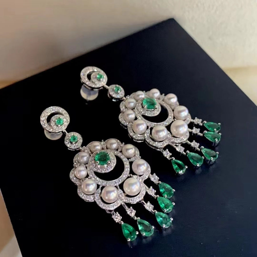Emerald & Akoya pearl Earrings