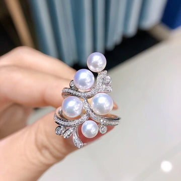 Diamond and Akoya pearl ring