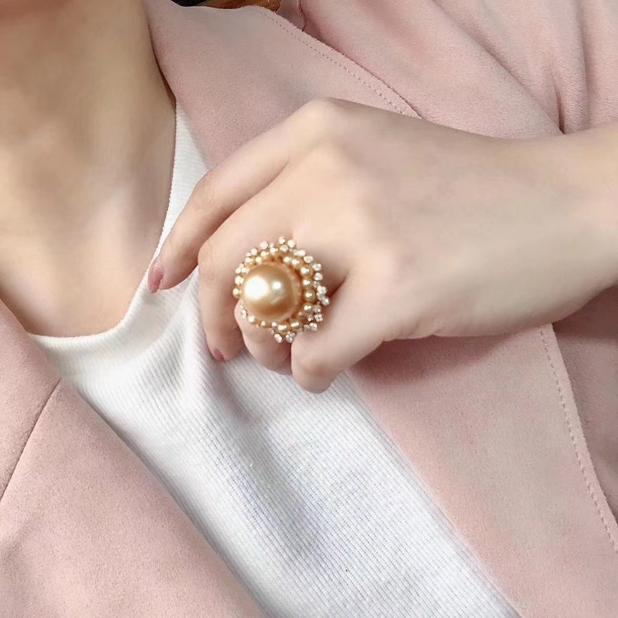 Diamond and chakin golden south sea pearl ring.