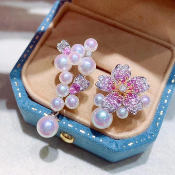 Pink sapphire & Akoya pearl Earrings