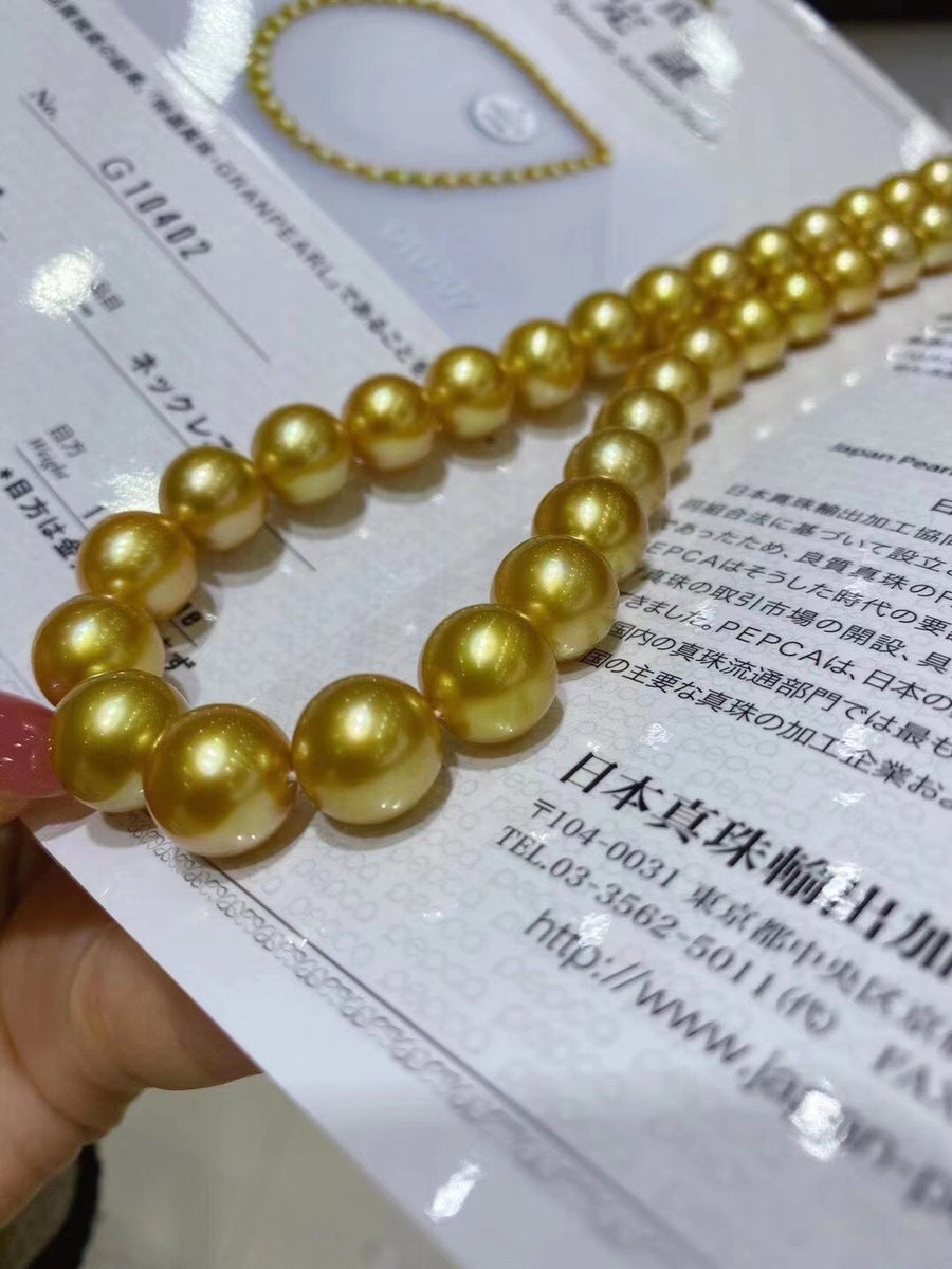 GRANPEAL | 9.1-11.6mm Golden south sea pearl Necklace