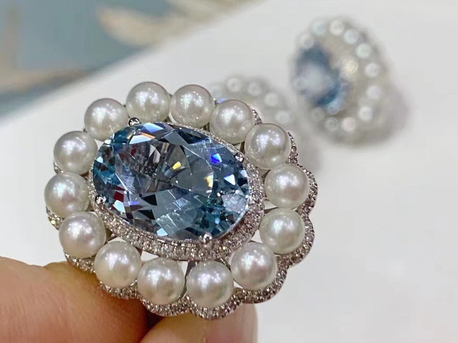 Aquamarine & Akoya pearl Ring/Pendant & Earrings