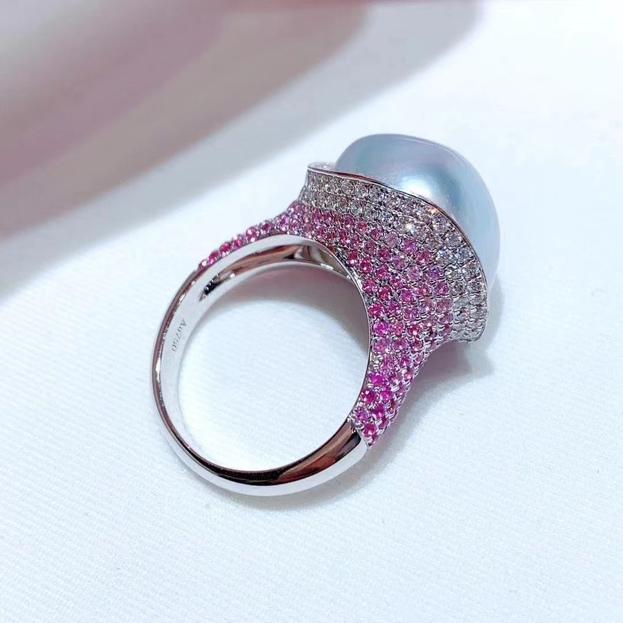Pink sapphire & Baroque Ring