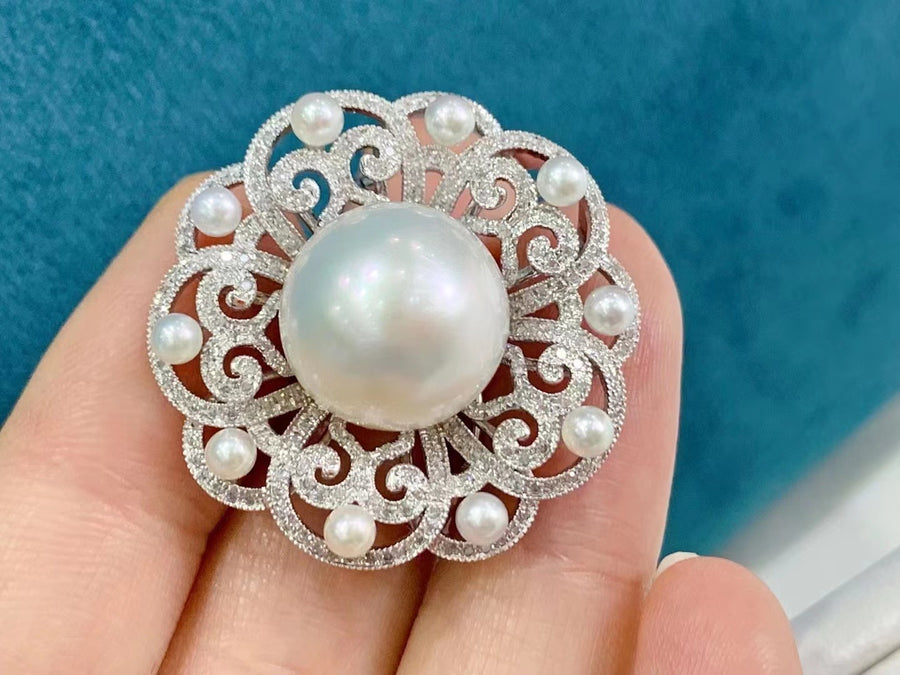 Diamond & South Sea Pearl Ring/Pendant/Brooch