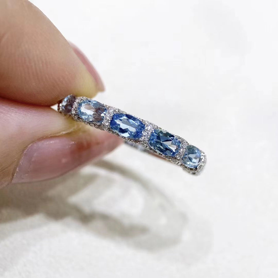 Diamond & Aquamarine Ring