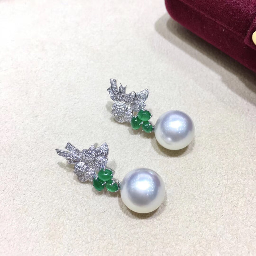 Emerald & South Sea Pearl Earrings