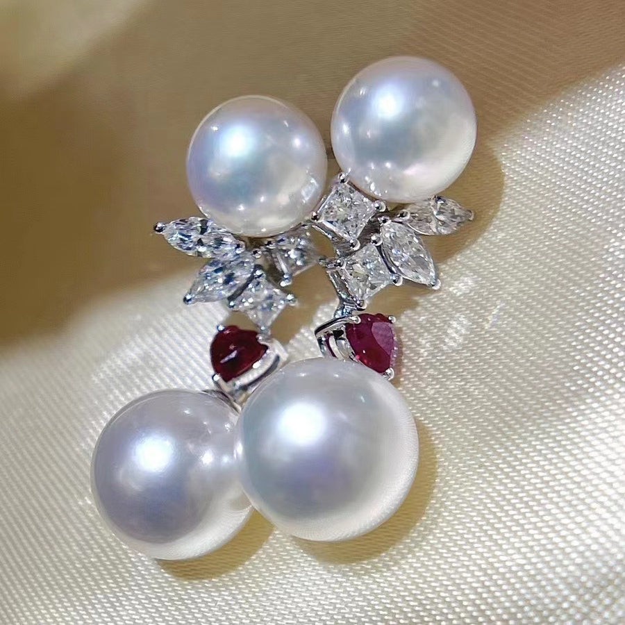 Ruby & Akoya pearl & South Sea pearl Earrings