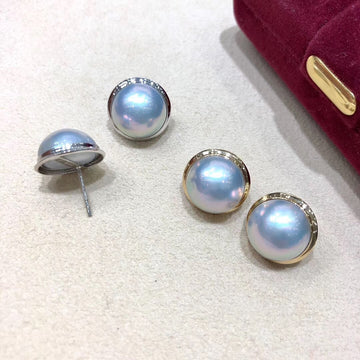 Silver Blue MABE Pearl Earrings