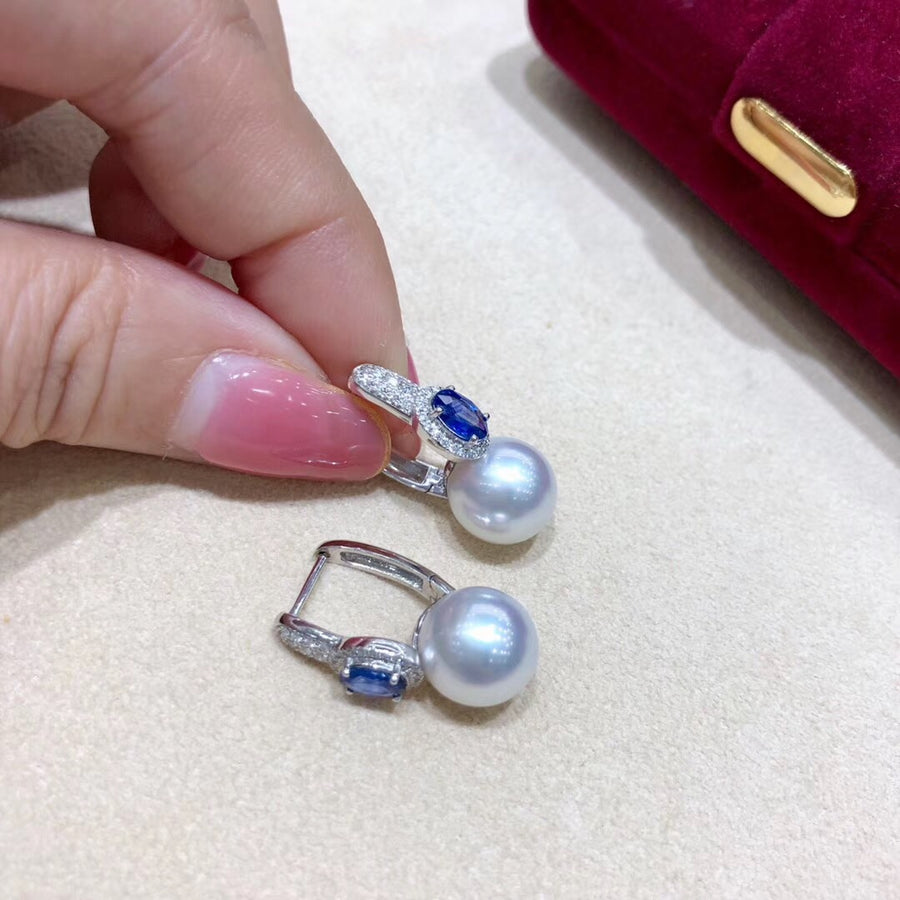 Blue Sapphire South Sea Pearl Earrings