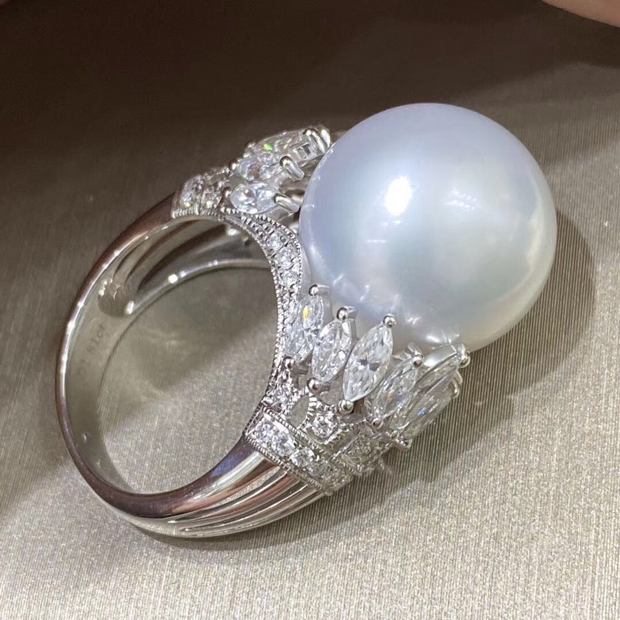 Luxury diamond and south sea pearl ring