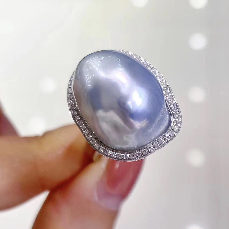 Diamond & Baroque pearl Ring/Pendant