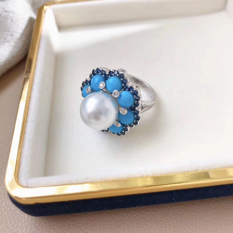 Turquoise and Australian white south sea pearl ring/pendant