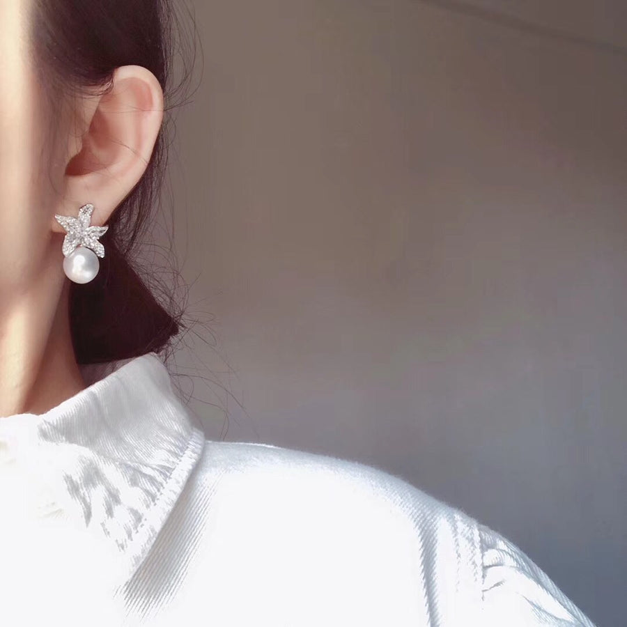 Diamond and south sea pearl earrings
