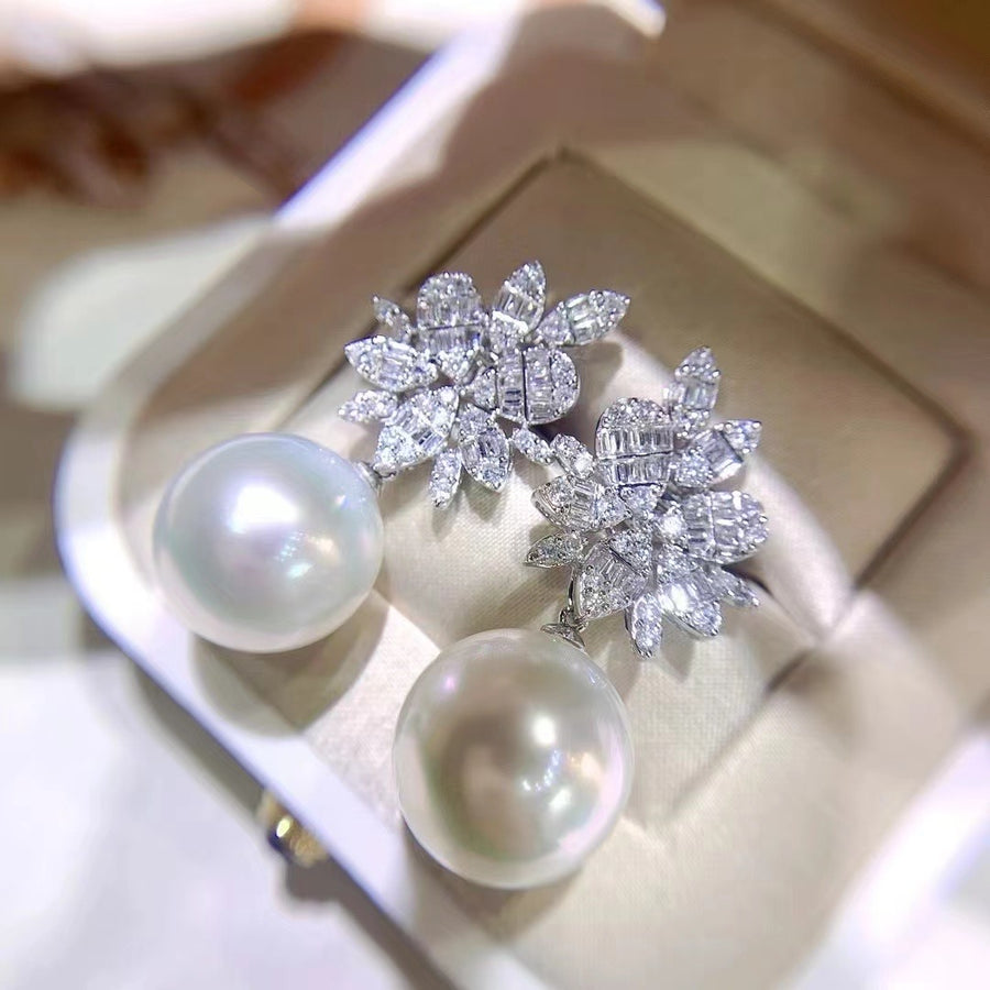 Diamond and south sea pearl earrings Clearance