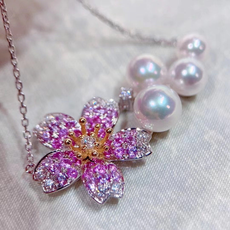 Pink sapphire & Akoya pearl Necklace