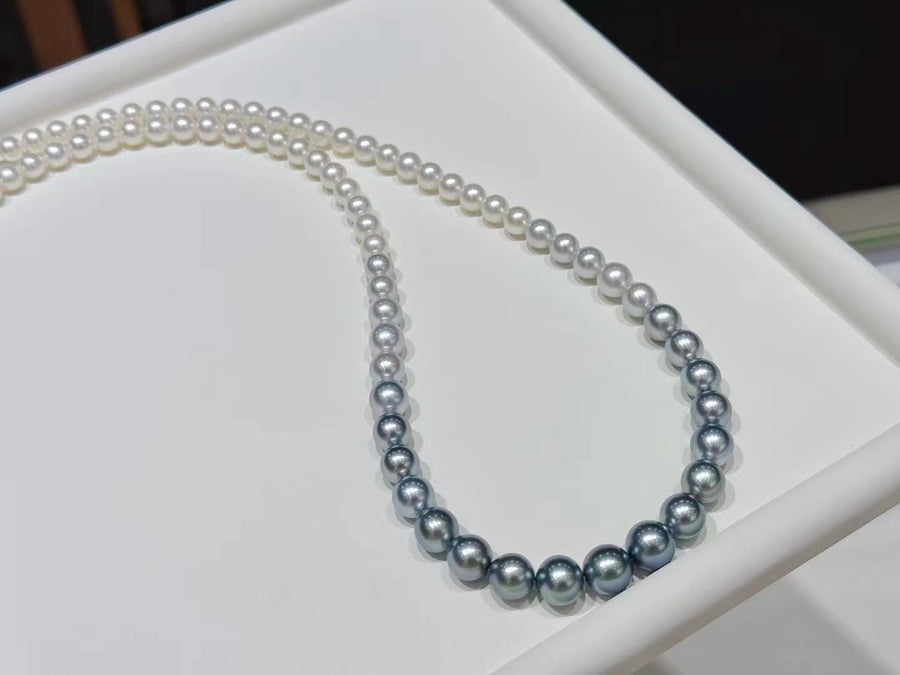 Four Season Colors | 7.5-11.1mm Akoya pearl & Tahitian pearl Necklace