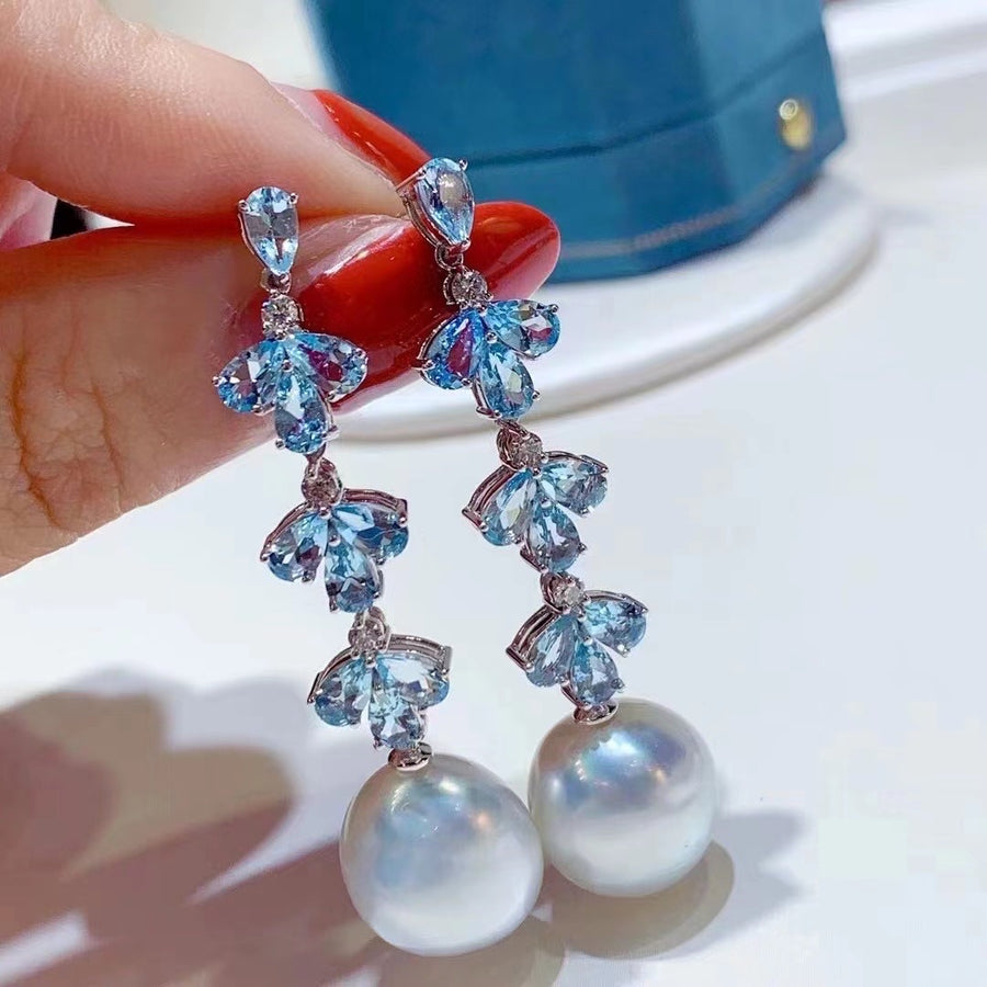 Aquamarine & Baroque pearl Earrings