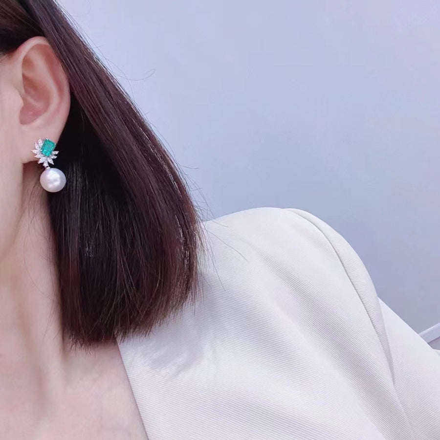 Emerald & South Sea pearl Earrings&Pendant Set