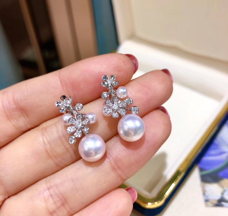 Akoya pearl and diamond earrings Clearance