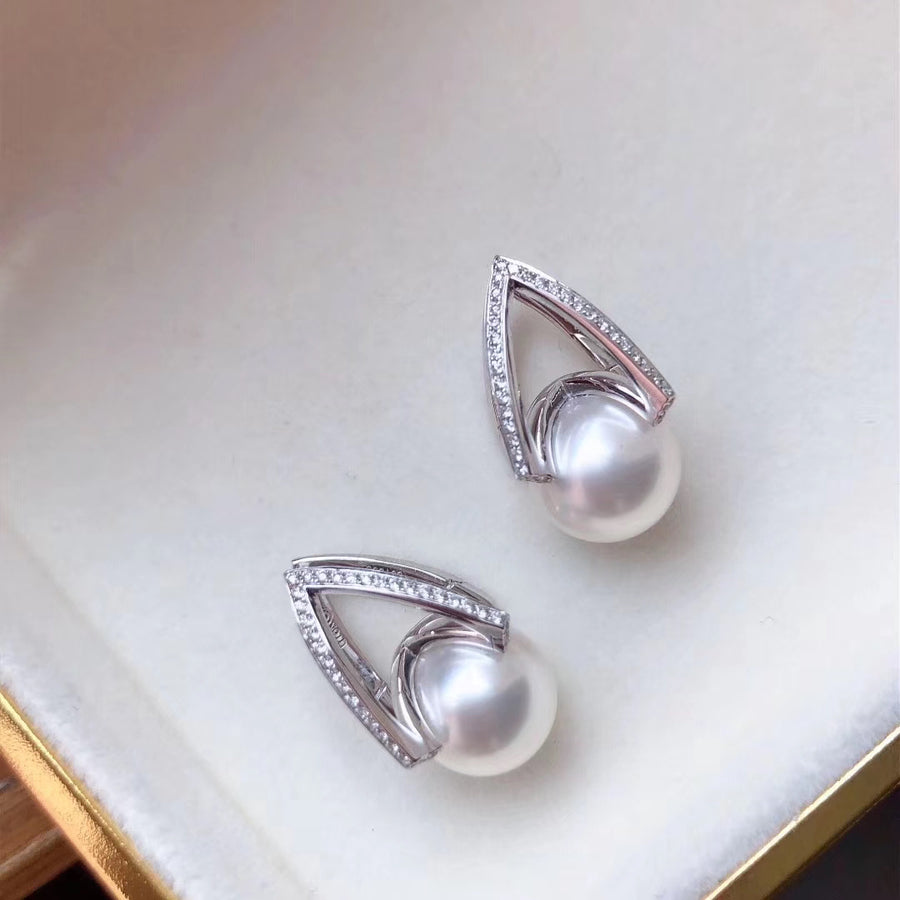 Diamond and Australian white south sea pearl earrings