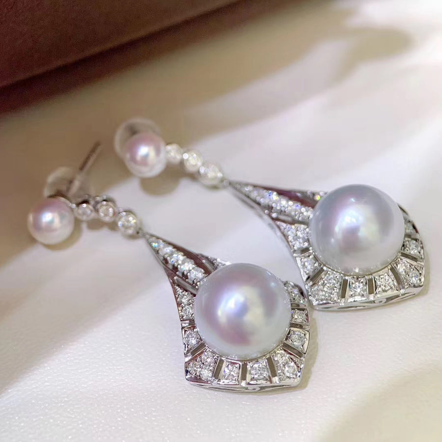 Diamond & Akoya pearl & South Sea pearl Earrings