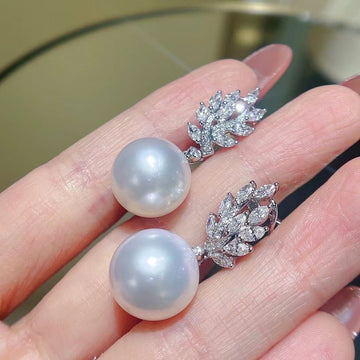 Diamond and south sea pearl earrings