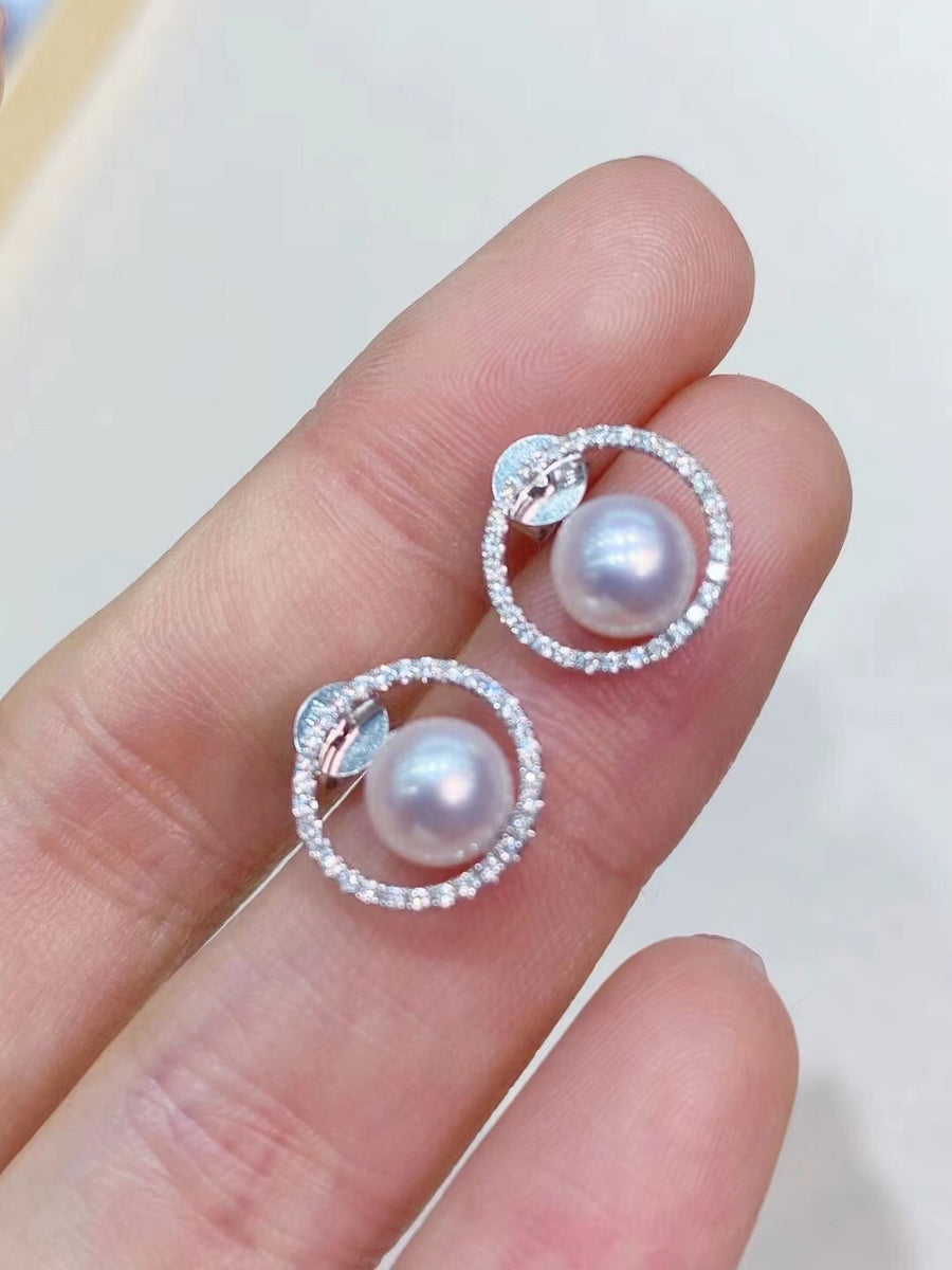 Diamond & Akoya pearl Ear Studs & Necklace Set