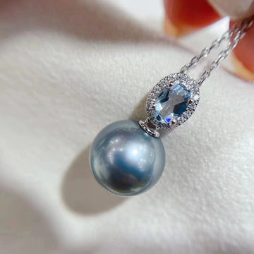Aquamarine & Tahitian pearl Pendant