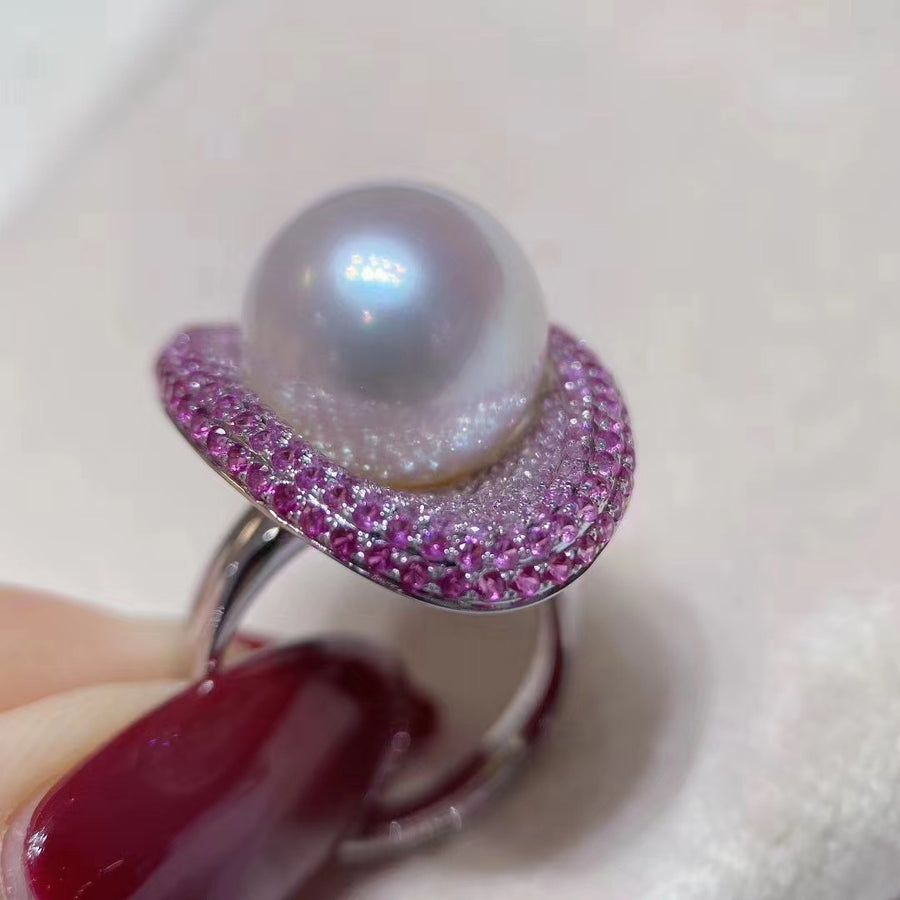 Pink sapphires and South Sea pearl Ring