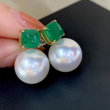 Emerald & South Sea pearl Earrings