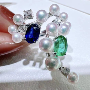 Sapphire & Akoya paerl Ring