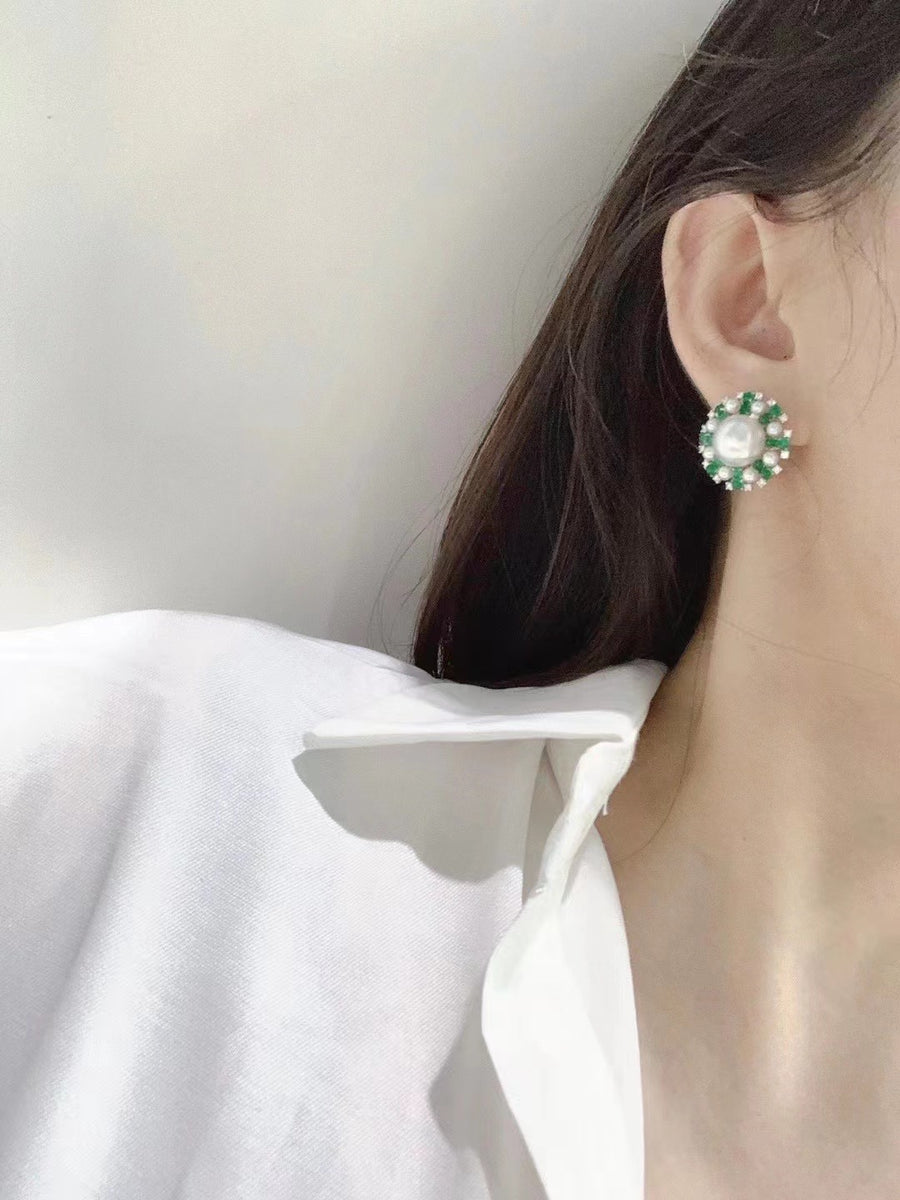 Emerald & South Sea pearl Earrings & Ring/Pendant Set