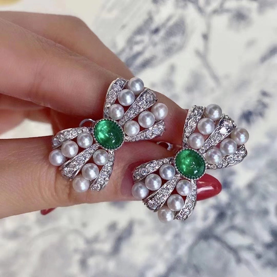 Emerald & South Sea pearl Earrings