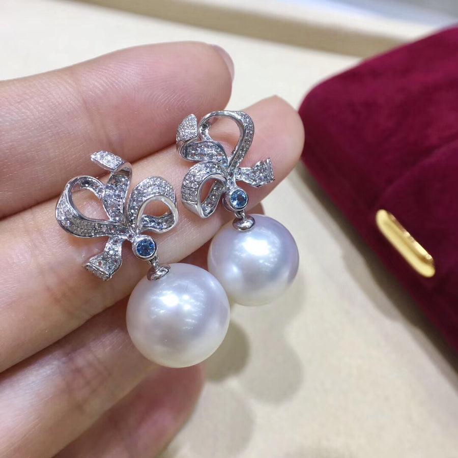 Topaz Bow South Sea Pearl Earrings