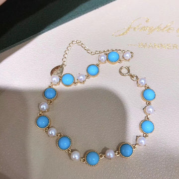 Turquoise and Japanese akoya saltwater pearl bracelet