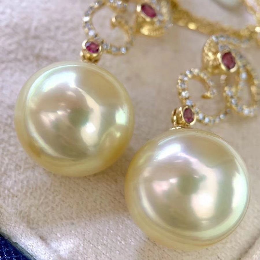 Diamond & Golden south sea pearl Pendant