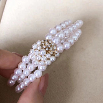 Diamond flower clasp Akoya pearl bracelet