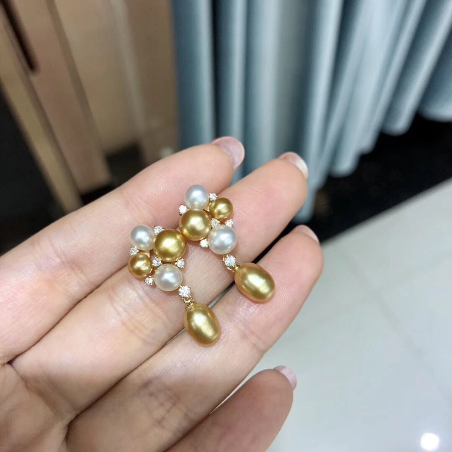 Gold & White South Sea Keshi Pearl Earrings