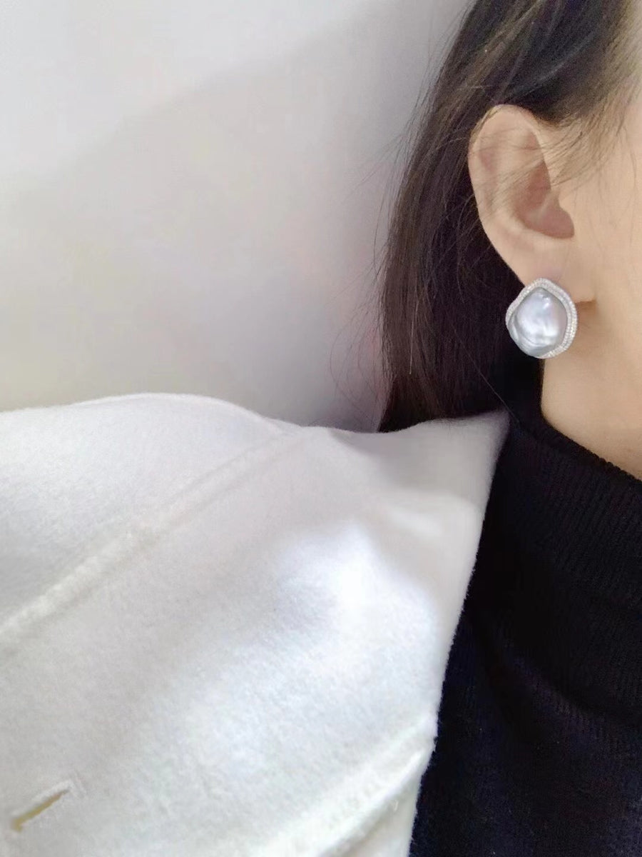 Diamond & Keshi pearl Earrings