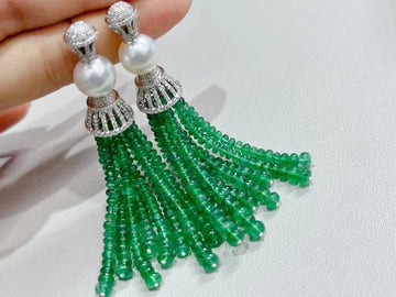 Emerald & South Sea pearl Earrings