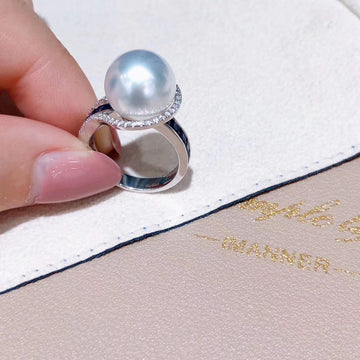 Sapphires and Australian white south sea pearl ring