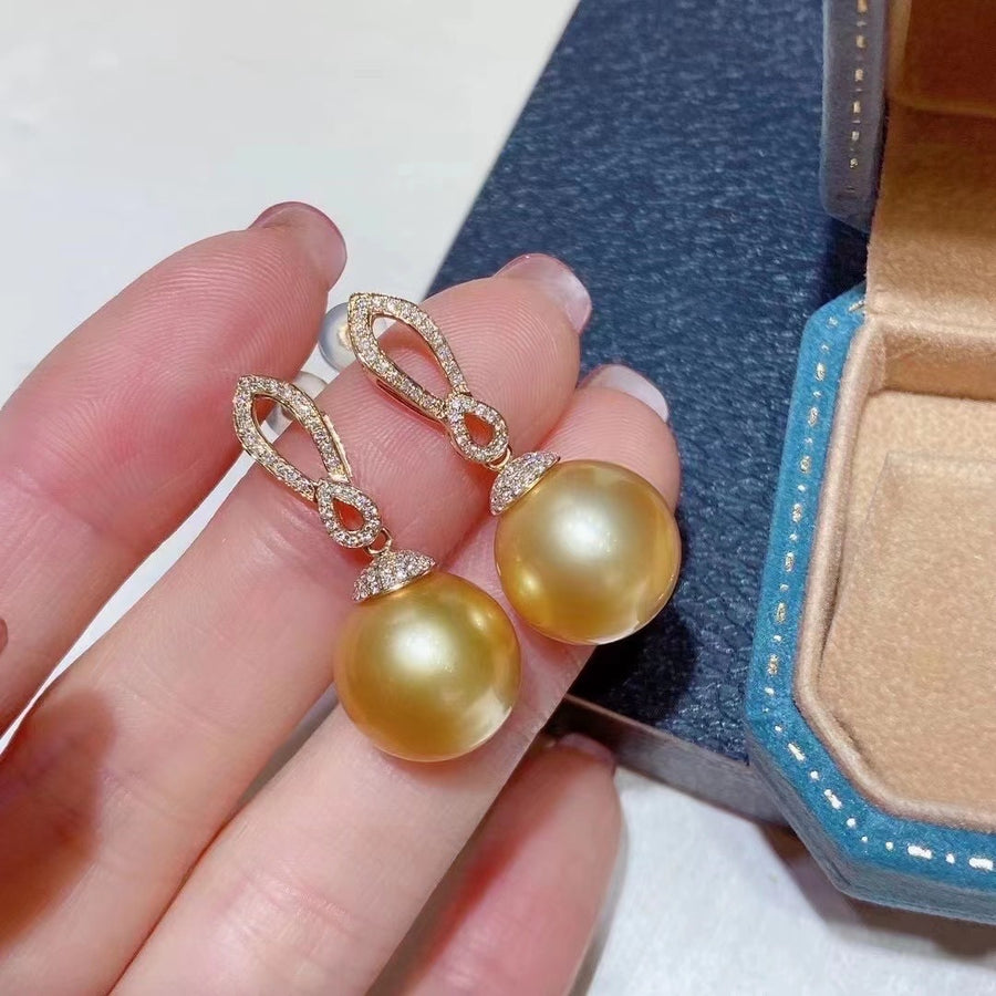12.8mm Intense Golden south sea pearl Earrings