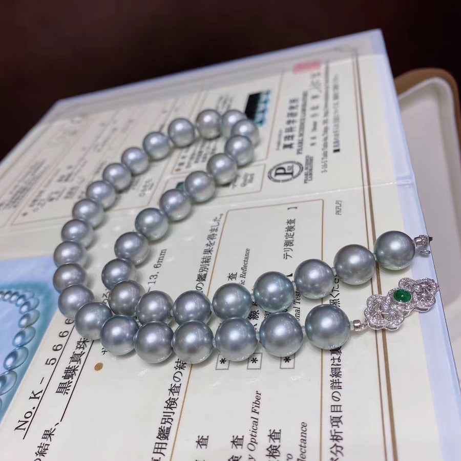 11-13.6mm Ocean  blue Tahitian pearl necklace
