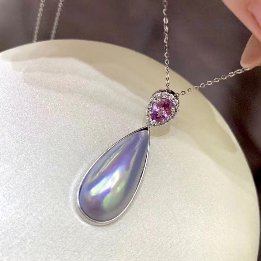Pink Sapphire & MABE pearl Pendant