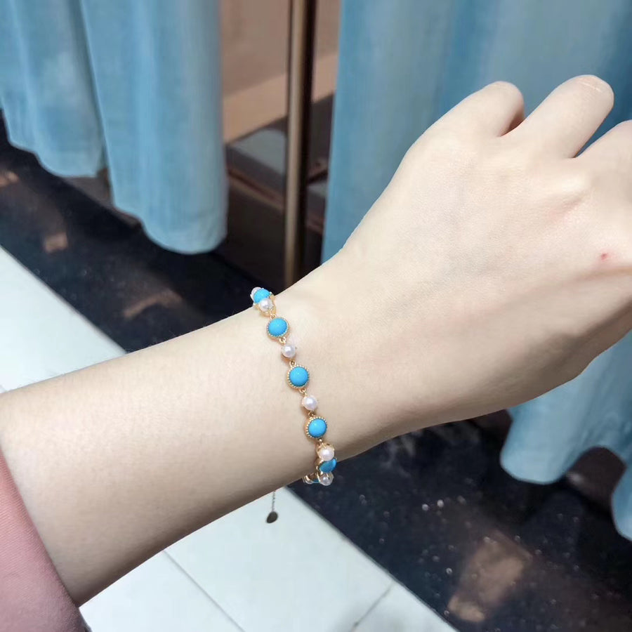 Turquoise and Japanese akoya saltwater pearl bracelet